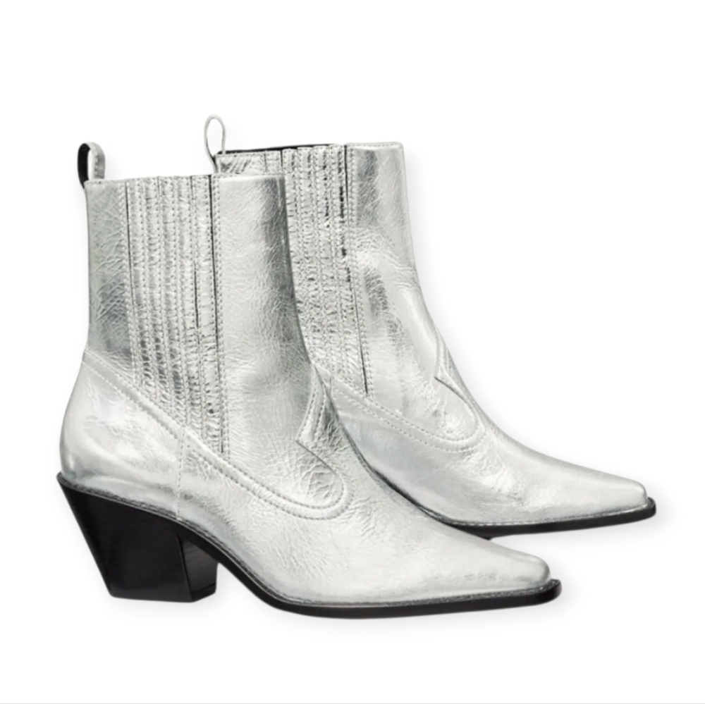 Tory Burch Silver Metallic Western Ankle Booties – Size 11 – NWOB